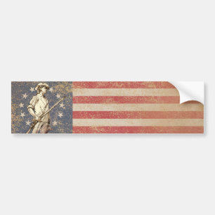 Concord Minuteman met First Americam Flag Bumpersticker