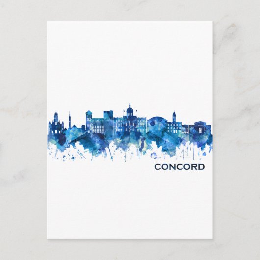 Concord New Hampshire Skyline Blue Feestdagenkaart (Voorkant)
