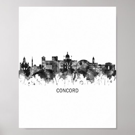 Concord New Hampshire Skyline BW Poster (Voorkant)