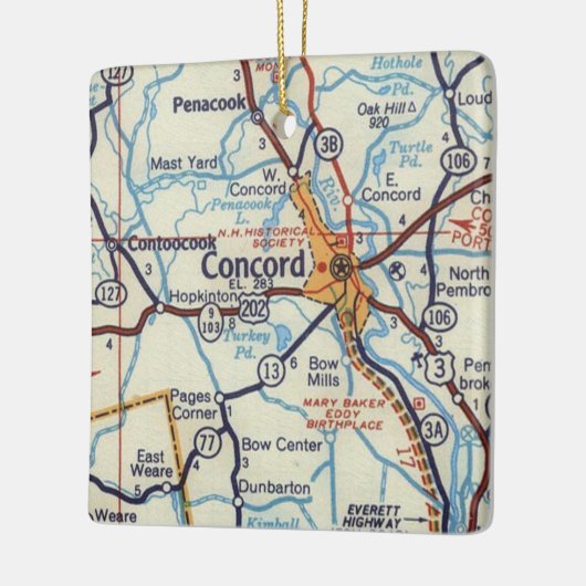 Concord NH Map Keramisch Ornament (Links)