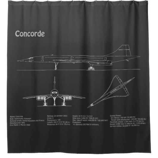 Concorde - Plannen voor vliegtuigblauwdruk PD Douchegordijn (Voorkant)