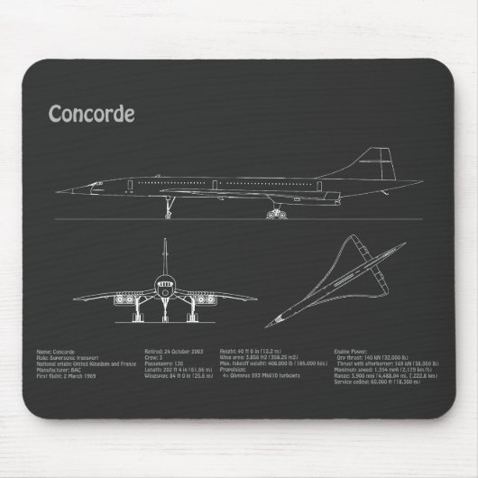 Concorde - Plannen voor vliegtuigblauwdruk PD Muismat (Voorkant)