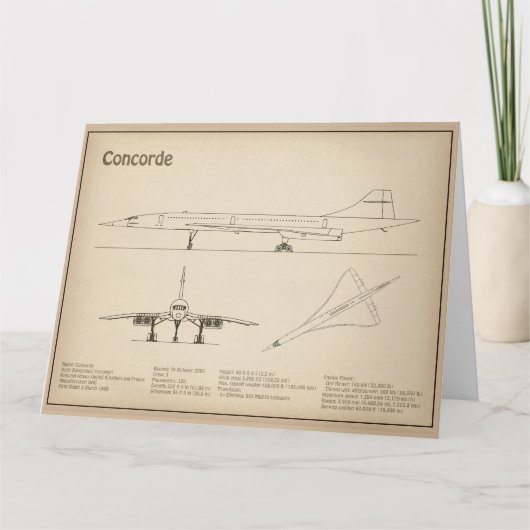 Concorde - Vliegtuig Blauwdruk Tekenplannen SD Bedankkaart (Voorkant)