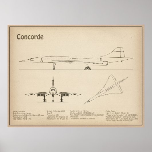 Concorde - Vliegtuig Blauwdruk Tekenplannen SD Poster (Voorkant)
