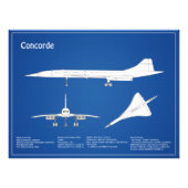 Concorde - Vliegtuigblauwdruk Tekenplannen ABD Foto Afdruk (Voorkant)