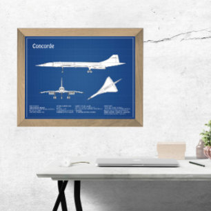 Concorde - Vliegtuigblauwdruk Tekenplannen ABD Foto Afdruk