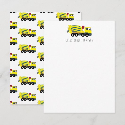 Concrete cement Truck Construction Kinder Children Notitiekaartje (Voorkant / Achterkant)