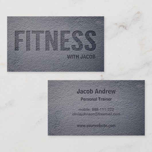 Concrete Faux Letterpress Fitness Personal Trainer Visitekaartje (Voorkant / Achterkant)