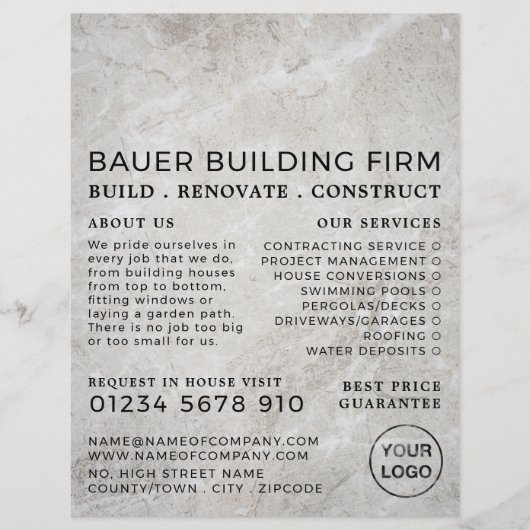 Concrete oppervlakte, bouwonderneming, bouwstijlen flyer (Voorkant)