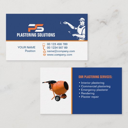 Concrete & Plastering Contractor Business Card  Visitekaartje (Voorkant / Achterkant)