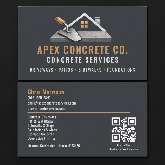 Concrete QR-code professionele diensten Visitekaartje