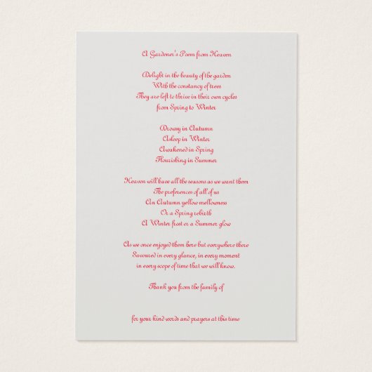 Condoleance Begrafenis Dank u Bladwijzer Heilige K Visitekaartje (Achterkant)