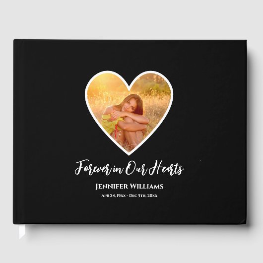 Condoleance Foto Zwart Hart Moderne Kalligrafie Gastenboek (Voorkant)