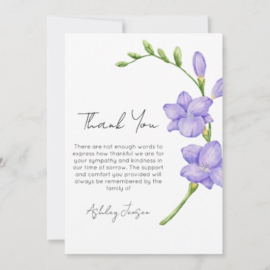 Condoleance Freesia Foto Rouw Kaart Bedankt (Achterkant)