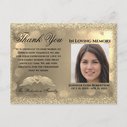 Condoleance Funeral Foto BEDANKT met Hart Briefkaart (Voorkant)