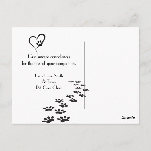 Condoleance met kattenverlies van dierenarts  briefkaart (Achterkant)