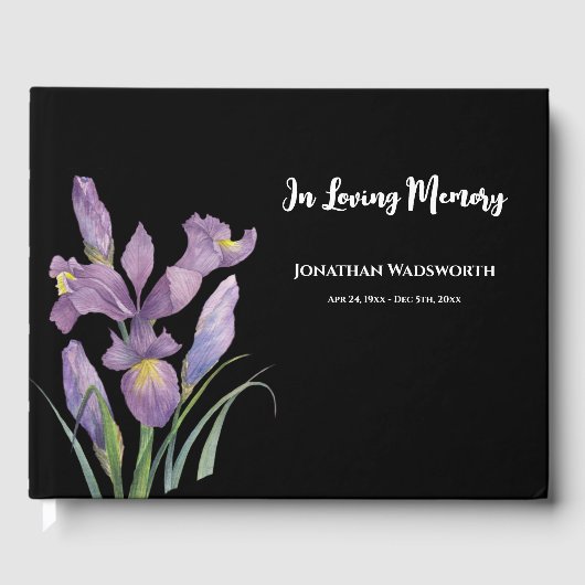 Condoleance Waterverf Paarse irissen Botanische Ku Gastenboek (Voorkant)