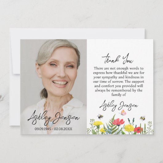 Condoleance Wilde Bloem Foto Rouwkaart Bedankt (Voorkant)