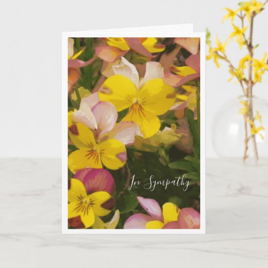 Condoleancekaart met gele en roze driekleurige vio kaart (Gele Bloem)