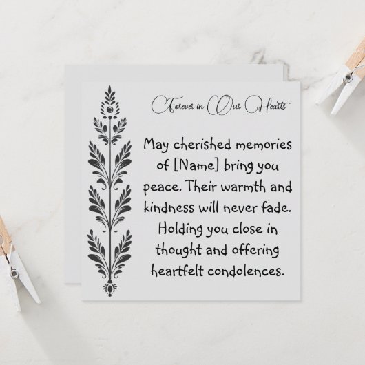 Condoleancekaart 'Voor altijd in onze harten' Kaart (Voorkant / Achterkant in situ)