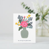 Condoleances Sorry voor het verlies Vaas van Bloem Briefkaart (Staand voorkant)