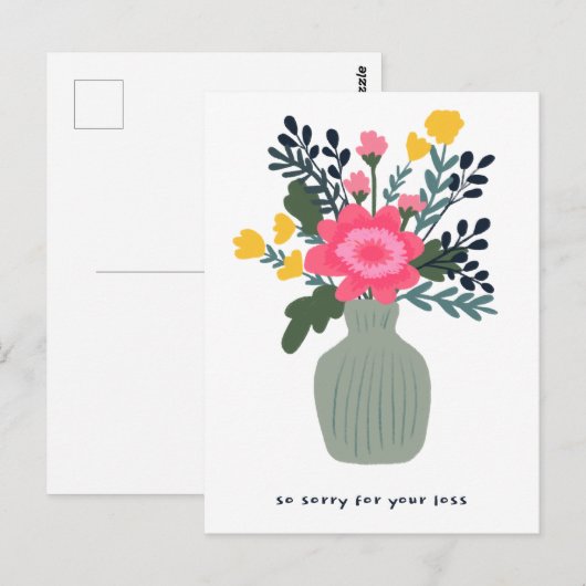 Condoleances Sorry voor het verlies Vaas van Bloem Briefkaart (Voorkant / Achterkant)