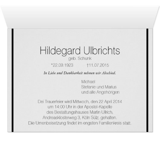 condoleances voor zwart en wit (Binnen Horizontaal (Onder))