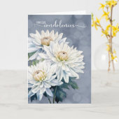 Condoleances Witte Chrysanten over Blauwe Sympathi Kaart (Gele Bloem)