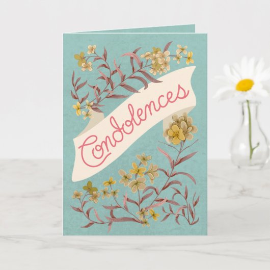 Condolences Aqua Soft Pastel Floral Banner Card Kaart (Kleine Plant)