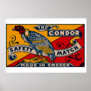 Condor Matchbox Kunstprint, Zweeds Vintage Folk Poster