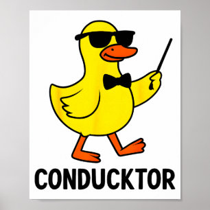 Conducktor Grappige Eend Muziek Pun Orkest Ontwerp Poster
