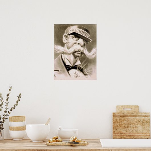 Conductor Huge Mustache Retro Poster (Keuken)