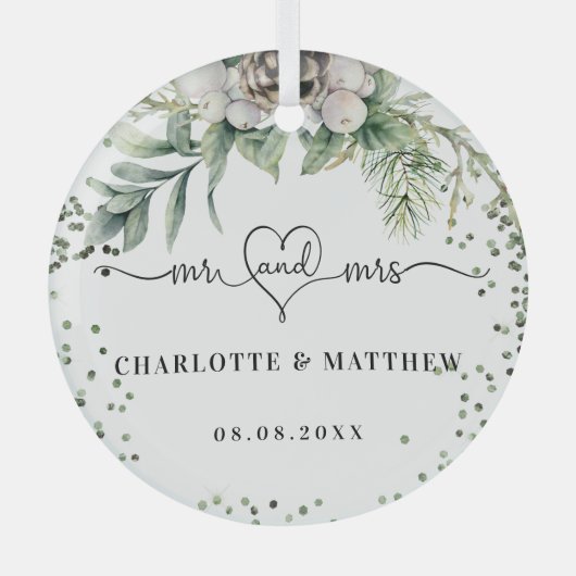 Cone greenery noemt mevrouw elegant new weds glas ornament (Voorkant)