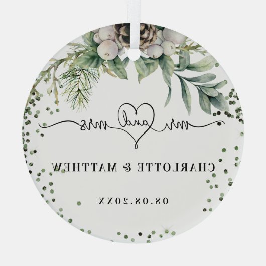 Cone greenery noemt mevrouw elegant new weds glas ornament (Achterkant)