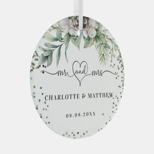 Cone greenery noemt mevrouw elegant new weds glas ornament (Voorkant Rechts)