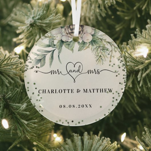 Cone greenery noemt mevrouw elegant new weds glas ornament (Insitu)