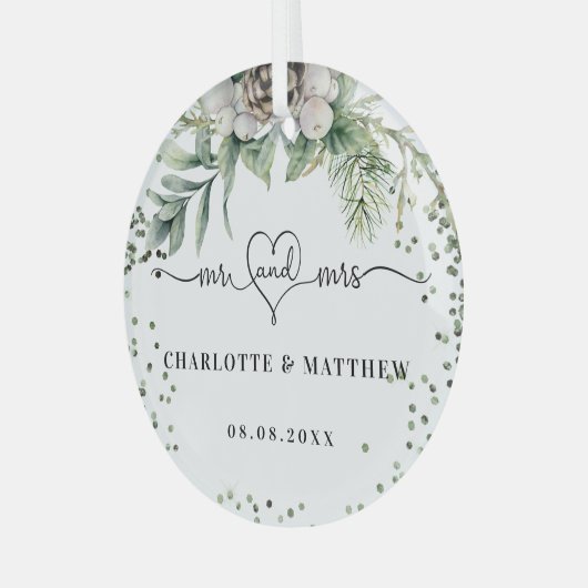 Cone greenery noemt mevrouw elegant new weds glas ornament (Voorkant links)