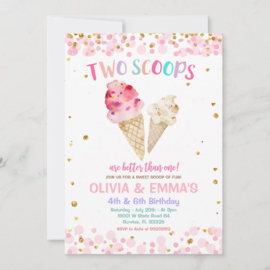 Cone Ice Cream Joint Birthday Party Invision Kaart (Voorkant)