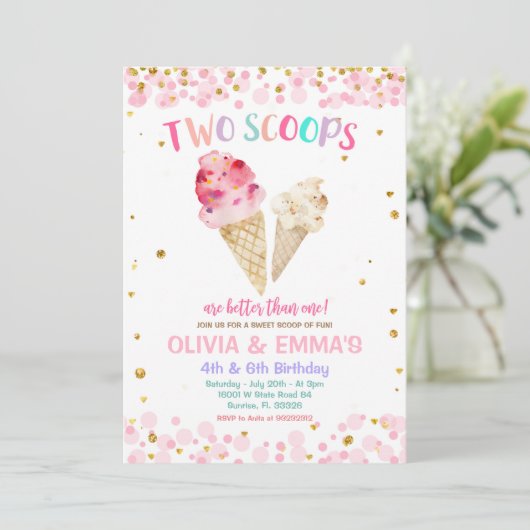 Cone Ice Cream Joint Birthday Party Invision Kaart (Staand voorkant)