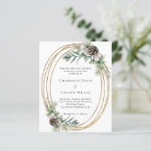 Cone pine groen gouden lijst huwelijksuitnodiging (Staand voorkant)