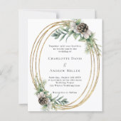 Cone pine groen gouden lijst huwelijksuitnodiging (Voorkant)