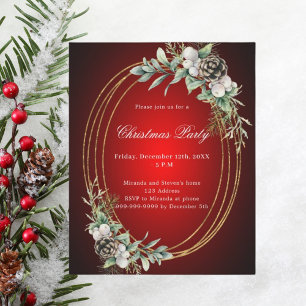 Cone Pine Rood Goud Kerstfeest uitnodiging