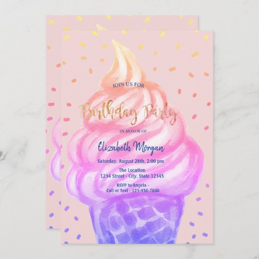 Cone Pink Birthday Party Cool Ice Cone Kaart (Voorkant / Achterkant)