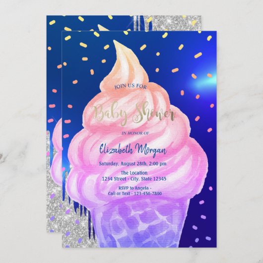 Cone Royal Blue Baby shower Kaart (Voorkant / Achterkant)