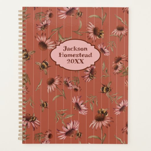 Coneflower Bees Pattern Custom Title Family Planner (Voorkant)