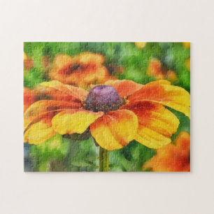 Coneflower Bright Wildflower Waterverf Style Art Legpuzzel