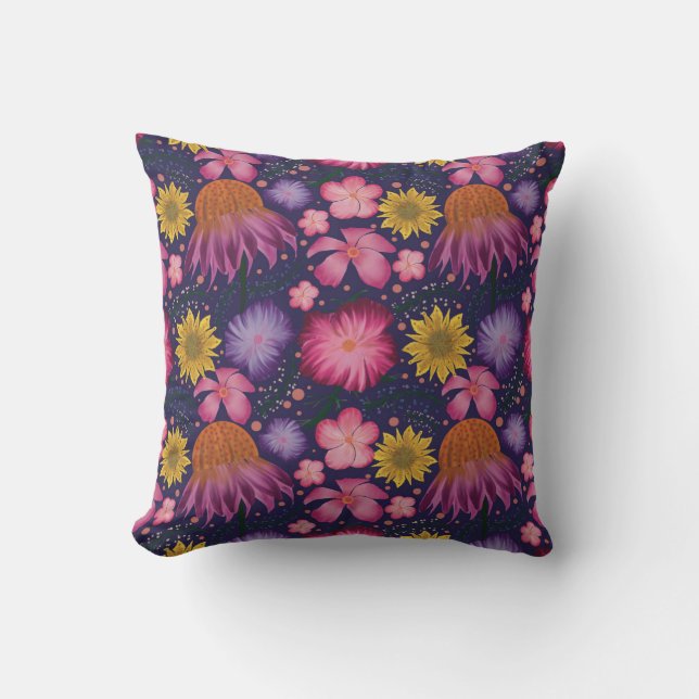 Coneflower Paars Floral Pattern Kussen (Voorkant)