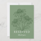 Coneflower Sage Green Wedding Reserved Kaart Sign (Achterkant)