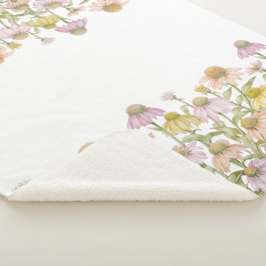 Coneflowers Bloemen Botanische Kunst Waterverf Kle Sherpa Deken (3/4)