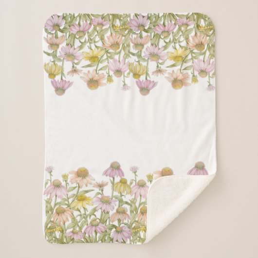 Coneflowers Bloemen Botanische Kunst Waterverf Kle Sherpa Deken (Voorkant)